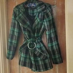 Guess plaid peacoat green black and chic